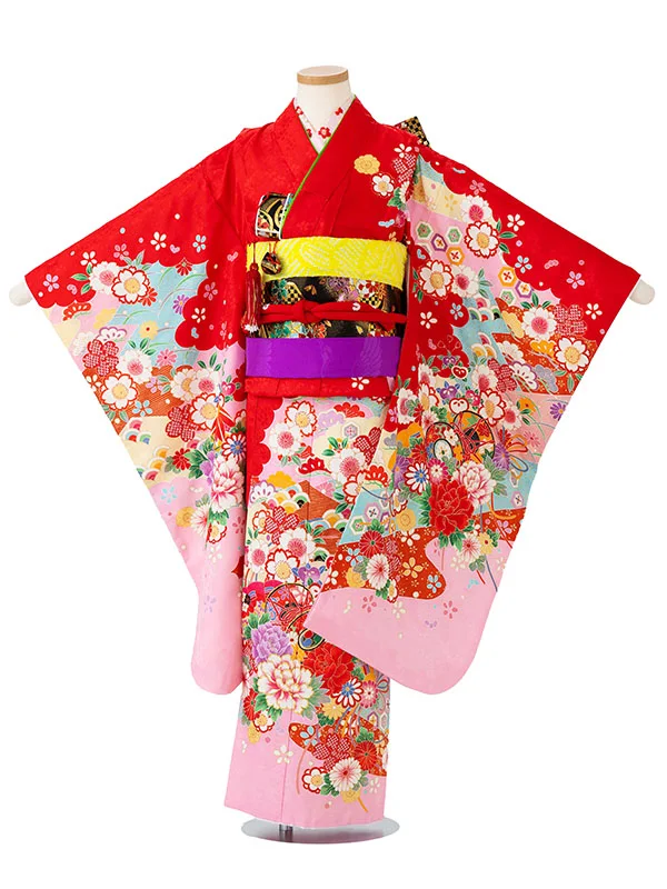 女児７才【刺繍】鼓に染め分け　ピンク
