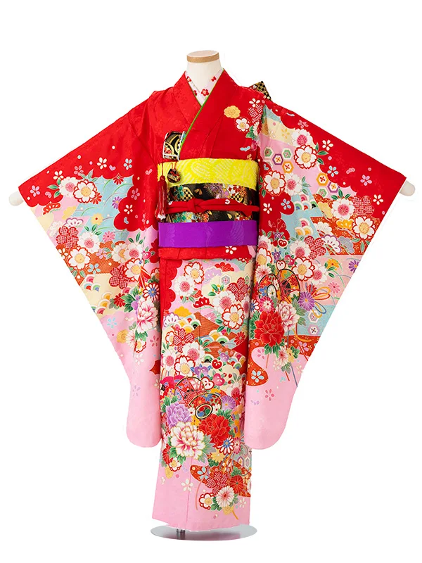 女児７才【刺繍】鼓に染め分け　ピンク