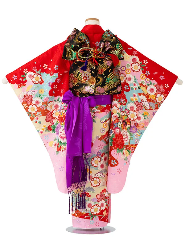 女児７才【刺繍】鼓に染め分け　ピンク