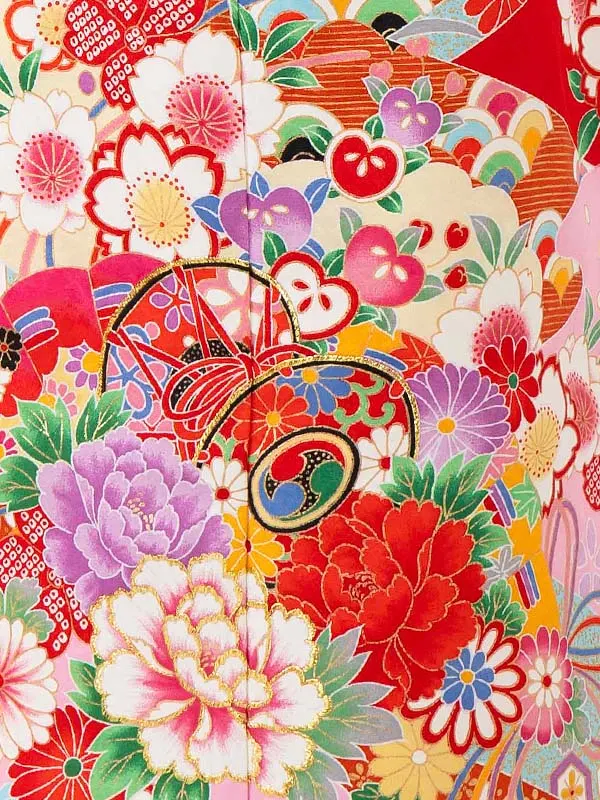 女児７才【刺繍】鼓に染め分け　ピンク