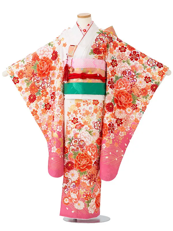 女児７才【刺繍】ぼたんに乱菊　白