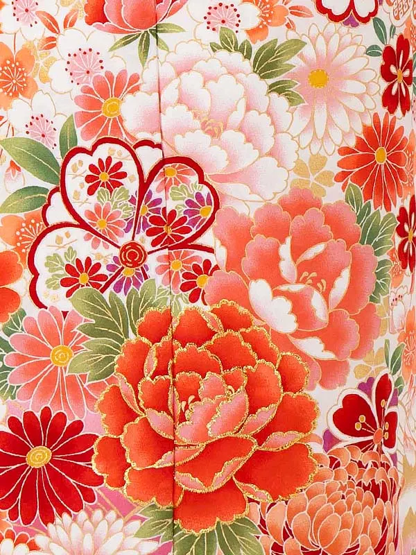 女児７才【刺繍】ぼたんに乱菊　白