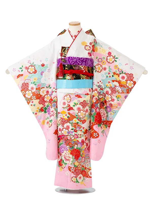 女児７才【刺繍】鼓に染め分け　白