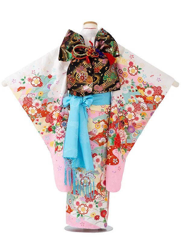 女児７才【刺繍】鼓に染め分け　白