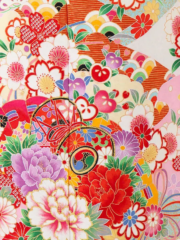 女児７才【刺繍】鼓に染め分け　白