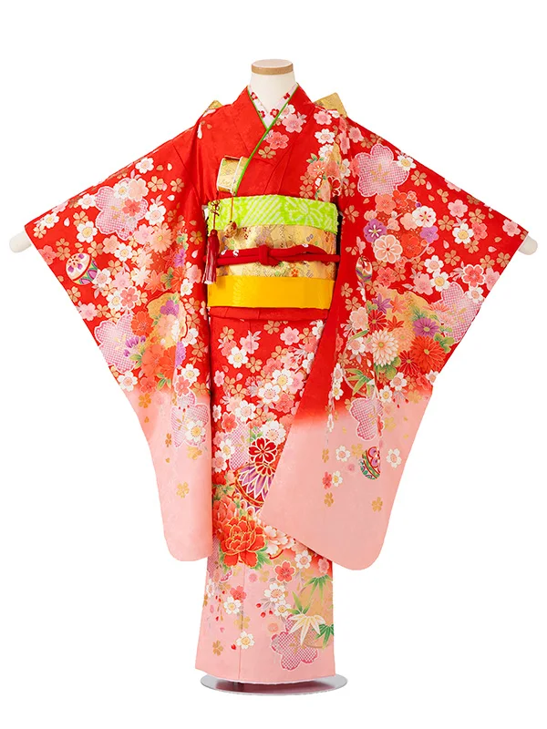 女児７才【刺繍】まりに桜疋田　赤
