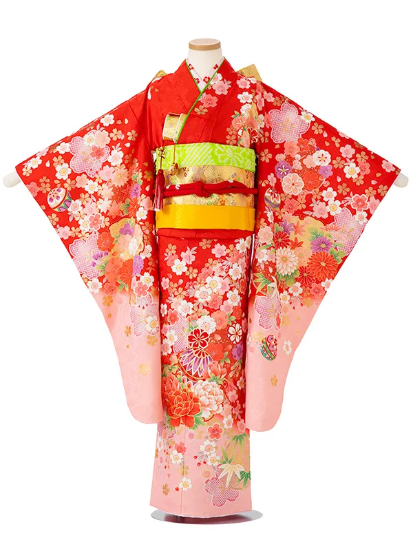 女児７才【刺繍】まりに桜疋田　赤