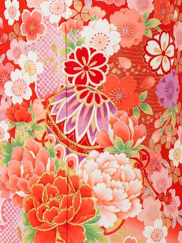 女児７才【刺繍】まりに桜疋田　赤