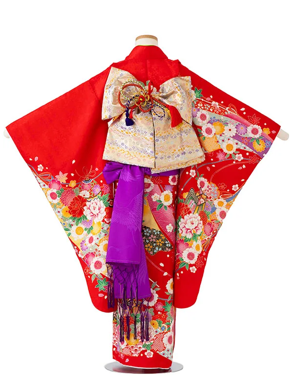 女児７才【刺繍】御所車にテープ　赤