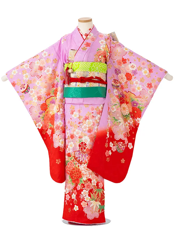 女児７才【刺繍】まりに桜疋田　藤色