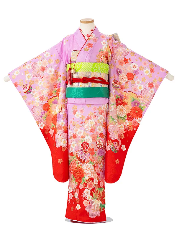 女児７才【刺繍】まりに桜疋田　藤色