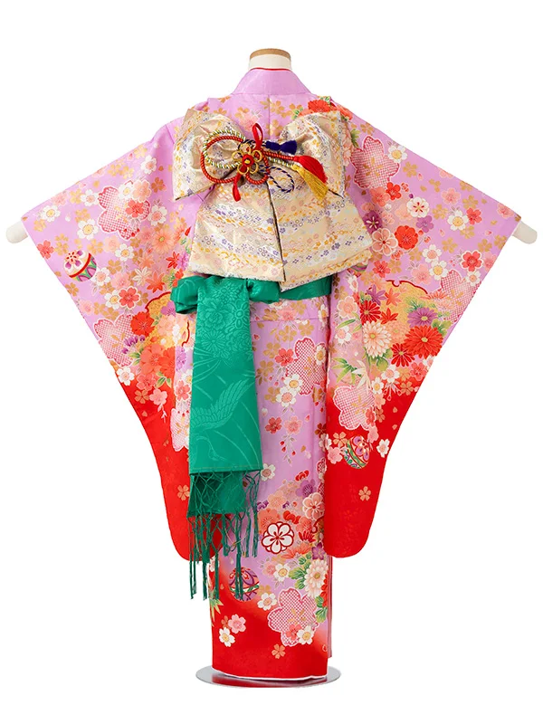 女児７才【刺繍】まりに桜疋田　藤色