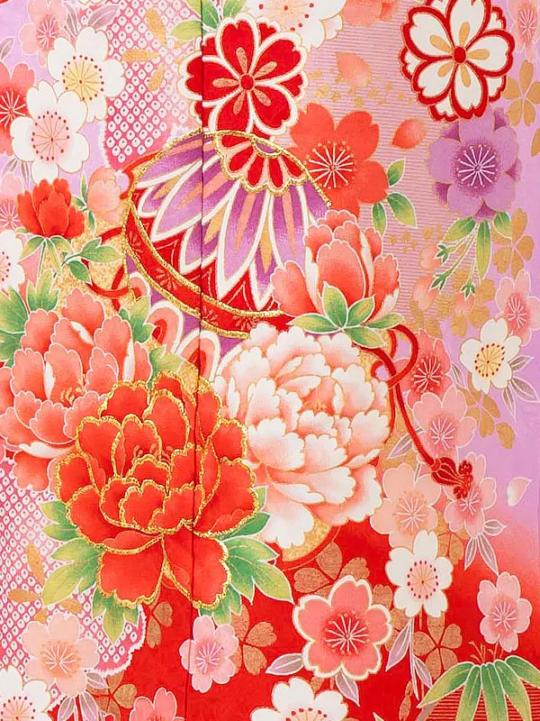 女児７才【刺繍】まりに桜疋田　藤色