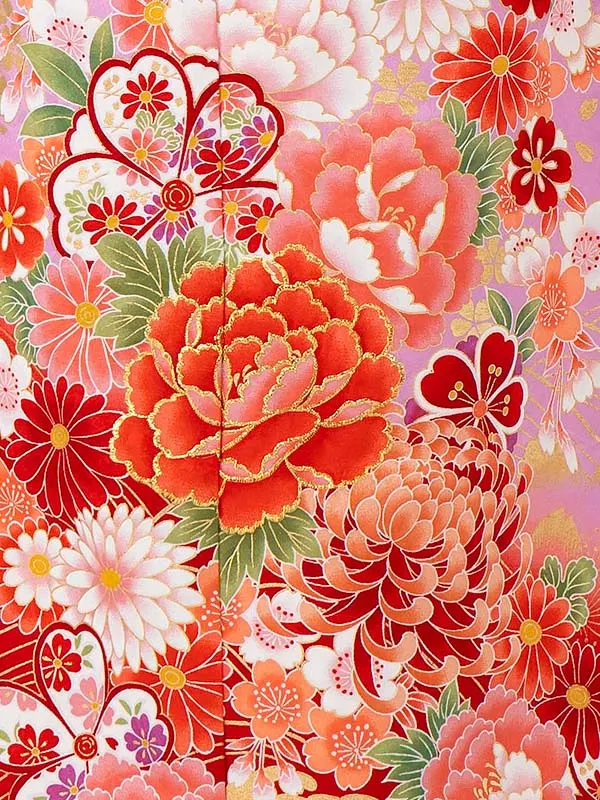 女児７才【刺繍】まりに乱菊　藤色