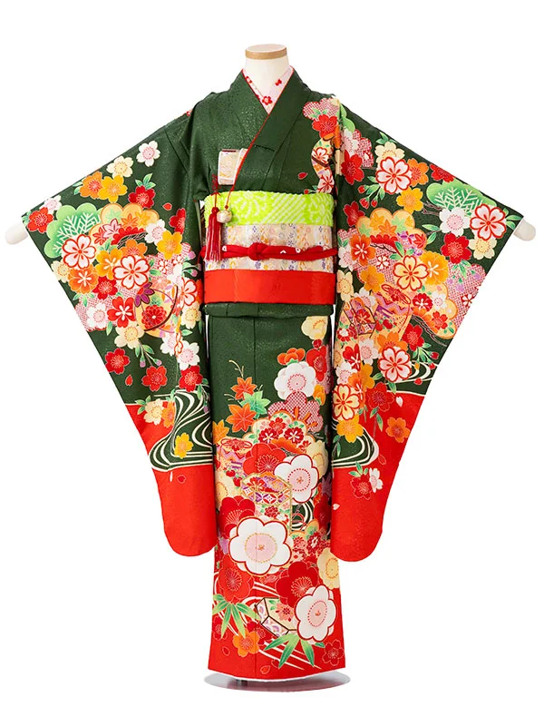 女児７才【刺繍】貝桶　グリーン