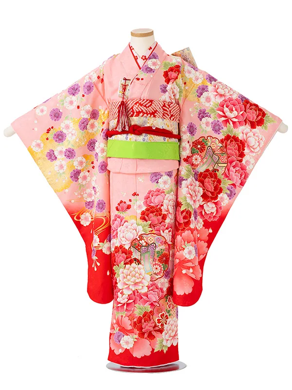 女児７才【刺繍】御所車に雪輪　ピンク