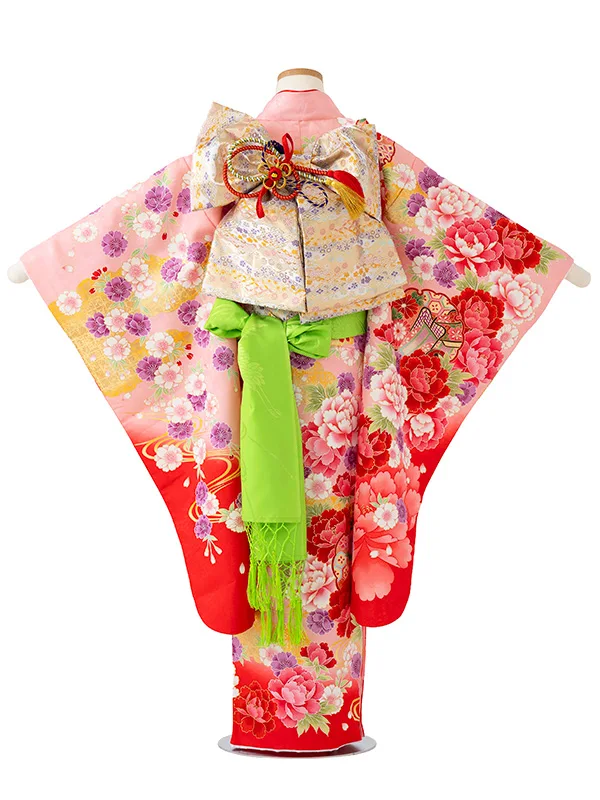 女児７才【刺繍】御所車に雪輪　ピンク