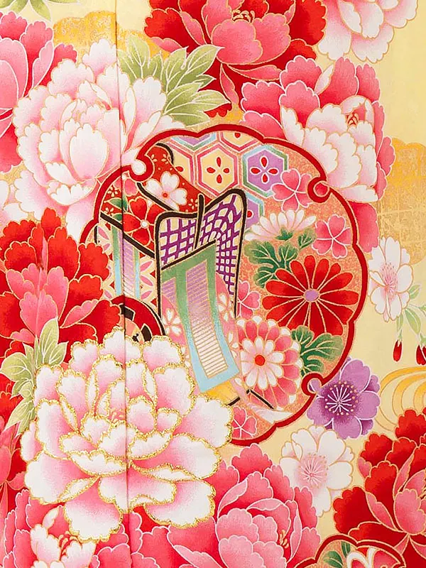 女児７才【刺繍】御所車に雪輪　クリーム