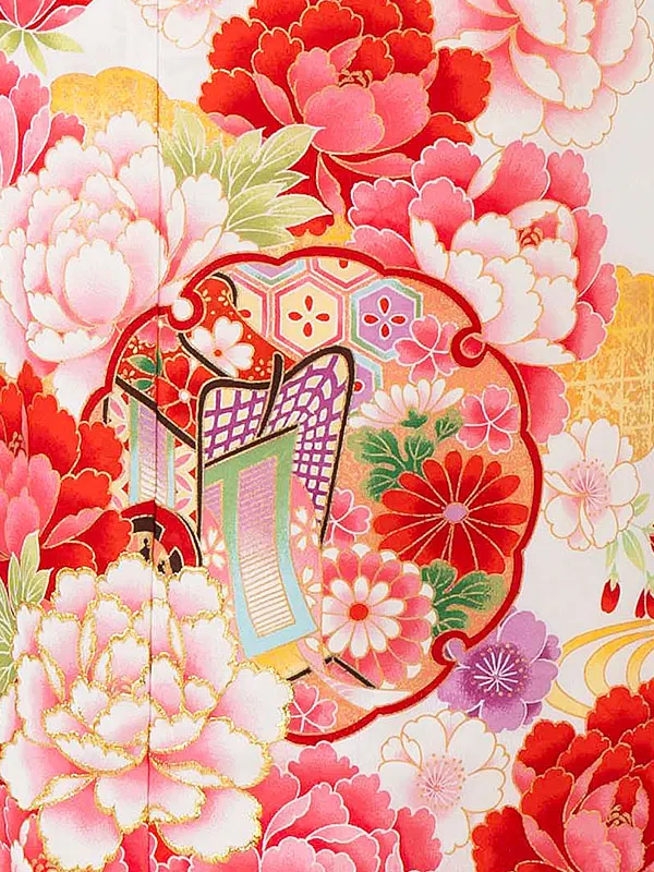 女児７才【刺繍】御所車に雪輪　白