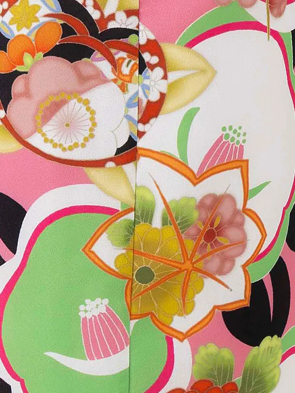 女児７才　小紋　洋風椿　ピンク