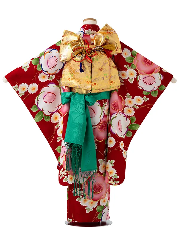 女児７才　小紋　椿　赤