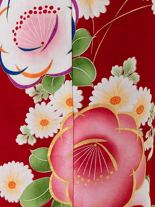 女児７才　小紋　椿　赤