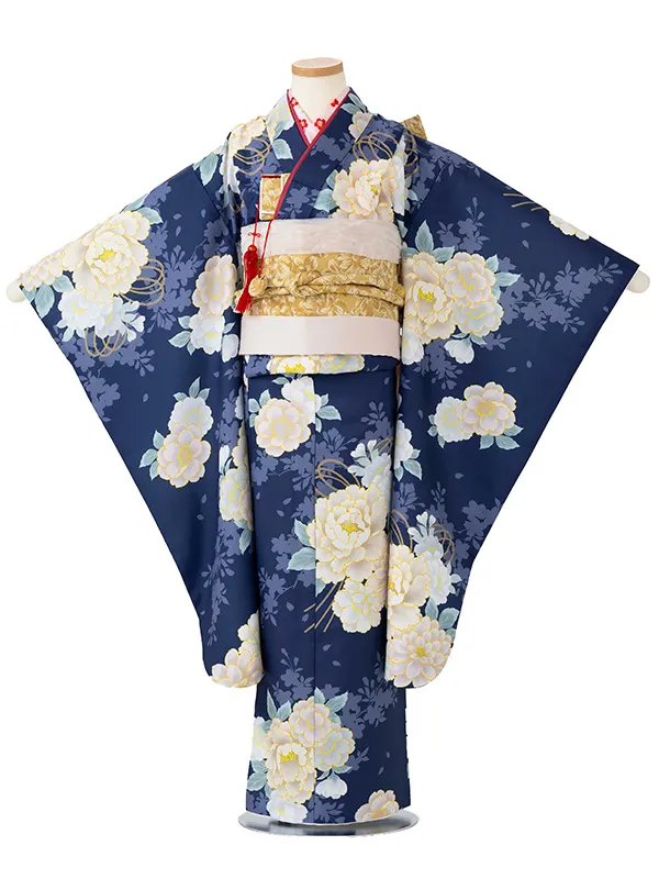 女児７才　小紋　桜シルエット　紺