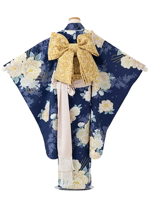 女児７才　小紋　桜シルエット　紺