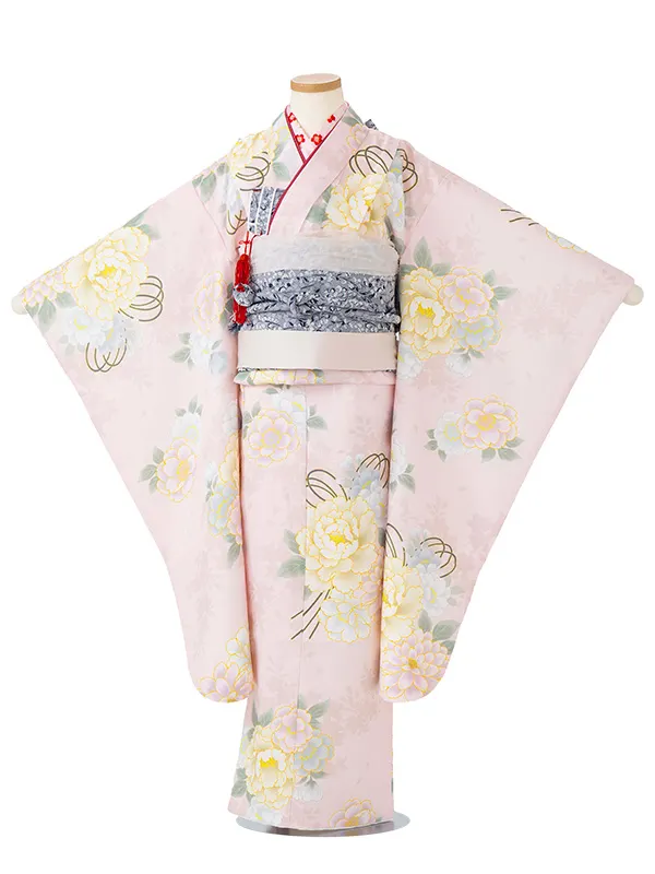 女児７才　小紋　桜シルエット　ピンク