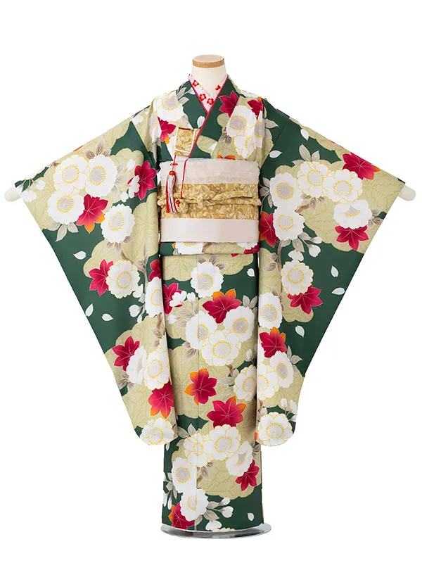 女児７才　小紋　桜もみじ　グリーン