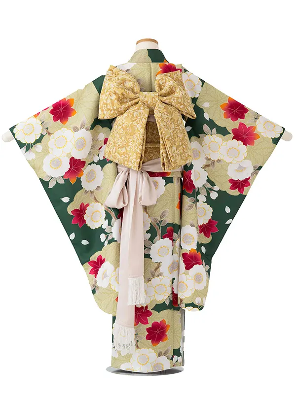 女児７才　小紋　桜もみじ　グリーン