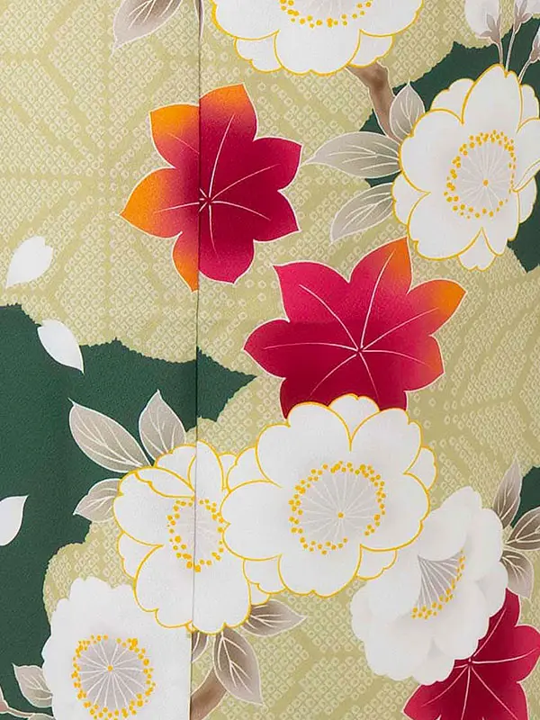 女児７才　小紋　桜もみじ　グリーン