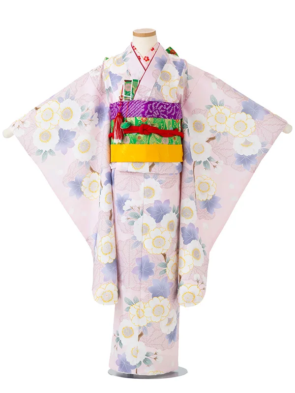女児７才　小紋　桜もみじ　ピンク
