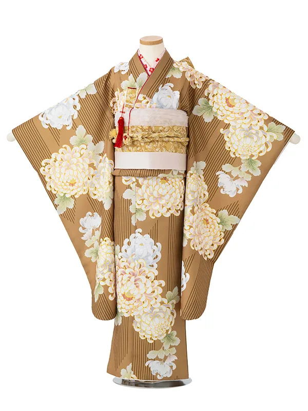 女児７才　小紋　乱菊シルエット　ブラウン