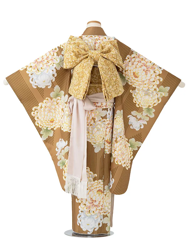 女児７才　小紋　乱菊シルエット　ブラウン