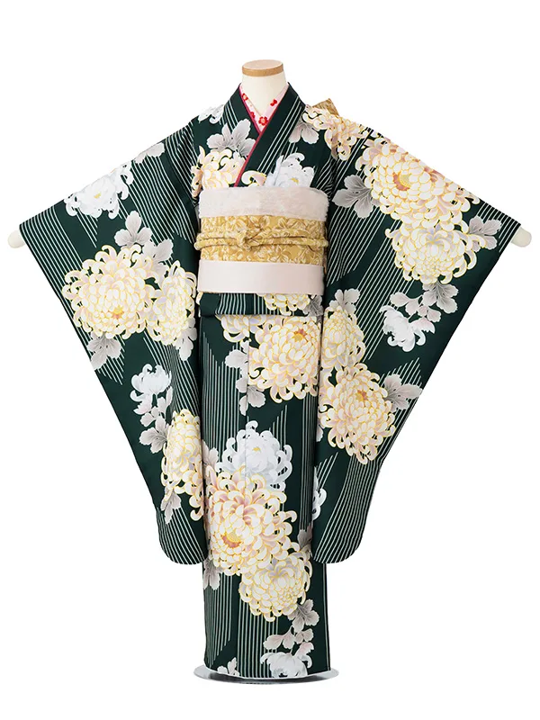 女児７才　小紋　乱菊シルエット　グリーン