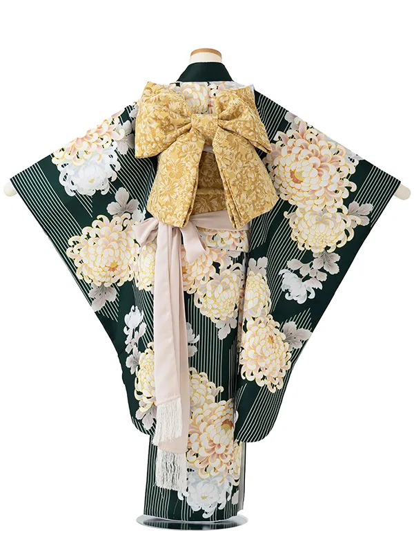 女児７才　小紋　乱菊シルエット　グリーン