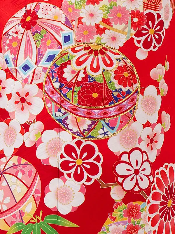 女児７才　【刺繍】まりに梅　赤