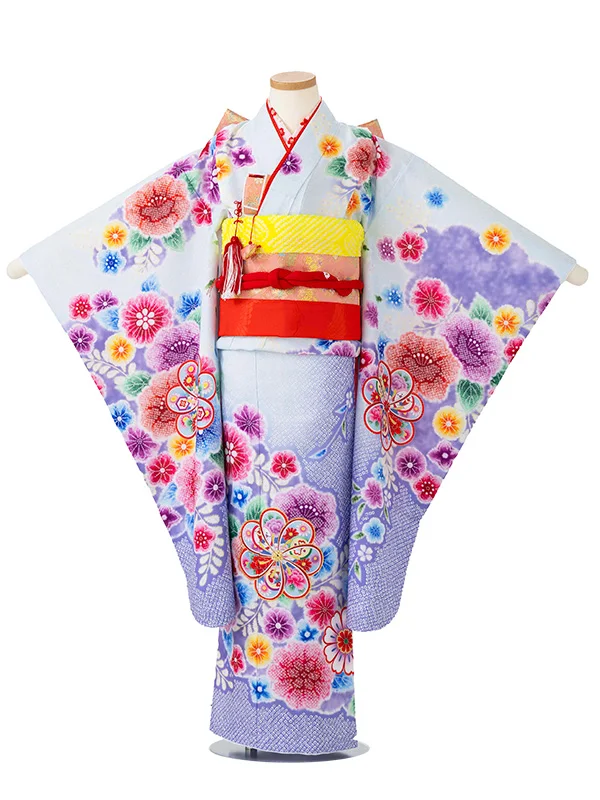 女児７才　【刺繍】辻が花　ねじり梅　ブルー