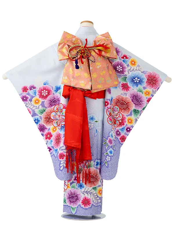 女児７才　【刺繍】辻が花　ねじり梅　ブルー