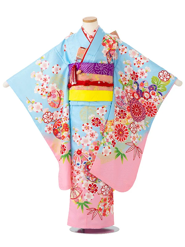 女児７才　【刺繍】まりに梅　ブルー