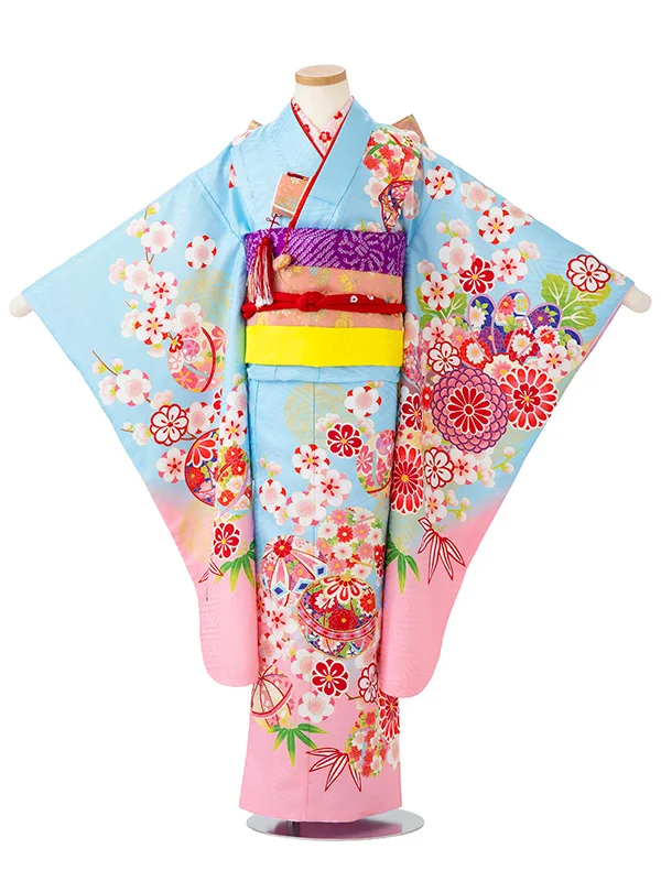 女児７才　【刺繍】まりに梅　ブルー