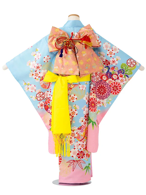 女児７才　【刺繍】まりに梅　ブルー