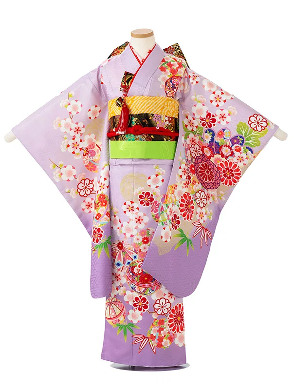 女児７才　【刺繍】まりに梅　藤色