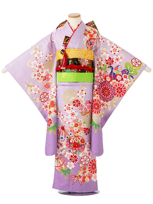 女児７才　【刺繍】まりに梅　藤色