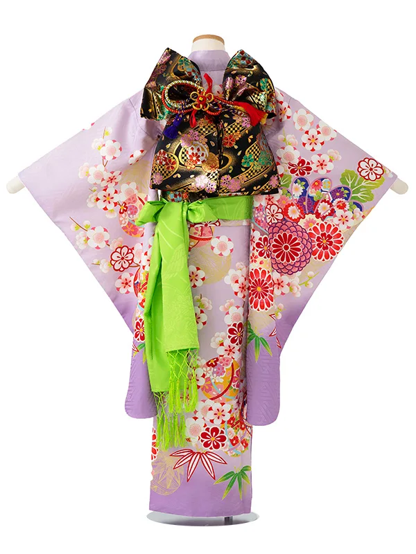 女児７才　【刺繍】まりに梅　藤色