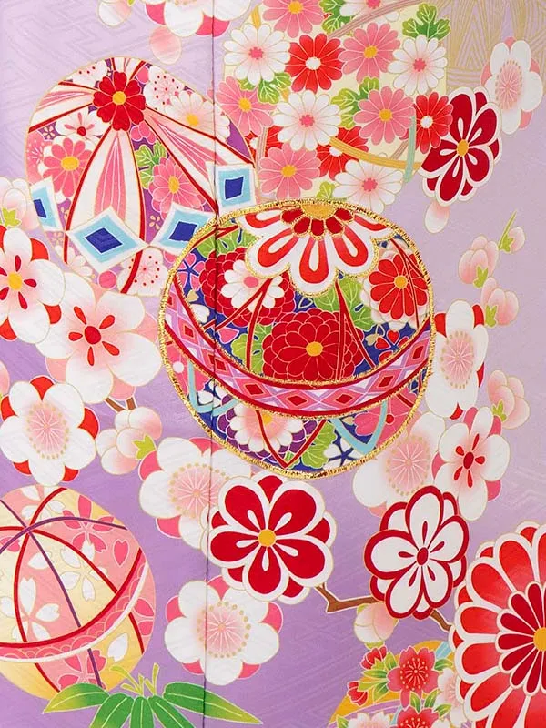 女児７才　【刺繍】まりに梅　藤色