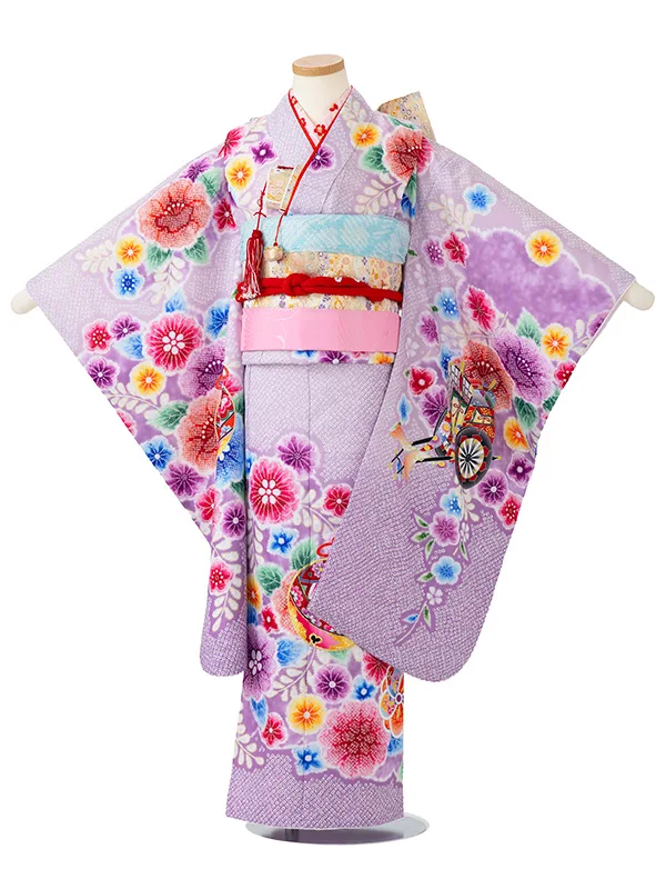女児７才　【刺繍】辻が花　鈴　藤色