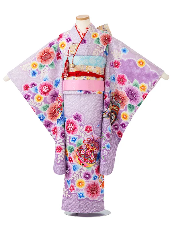 女児７才　【刺繍】辻が花　鈴　藤色