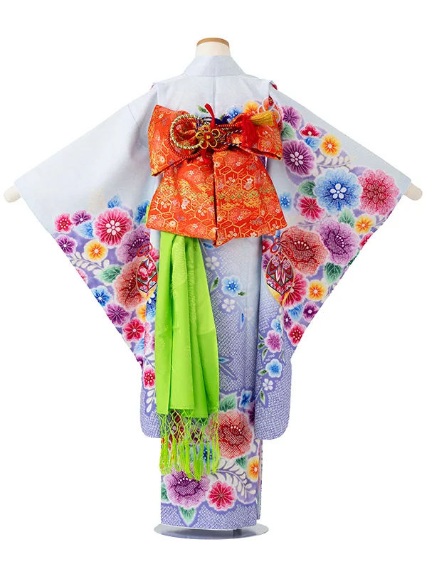 女児７才　【刺繍】辻が花　鈴　ブルー